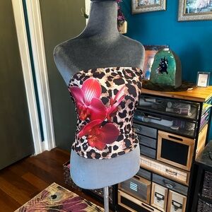 SHEIN Leopard Print Floral Strapless Tube Top